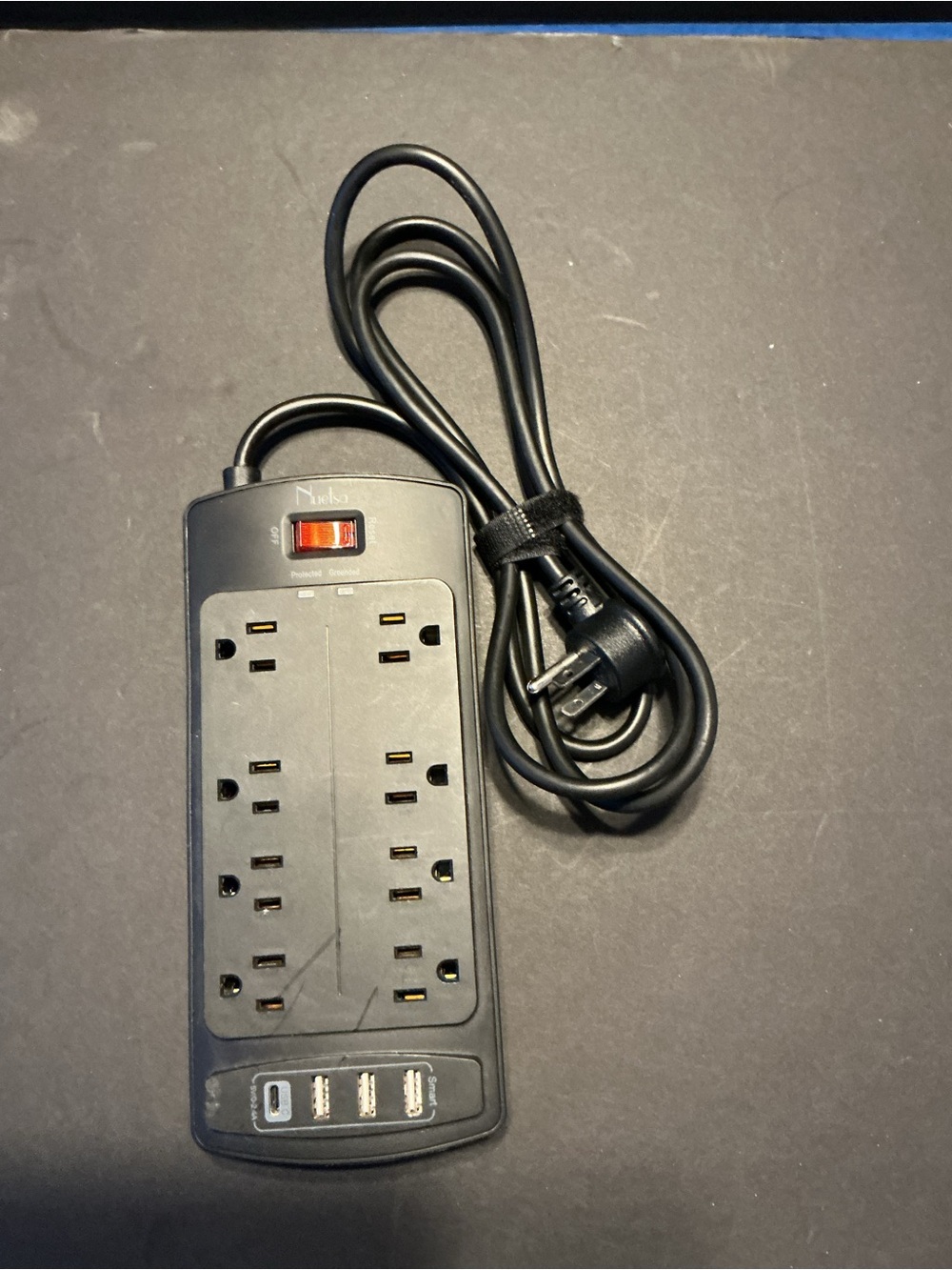 Black Surge Protector Power Strip with 8 Outlets and 3 USB Ports